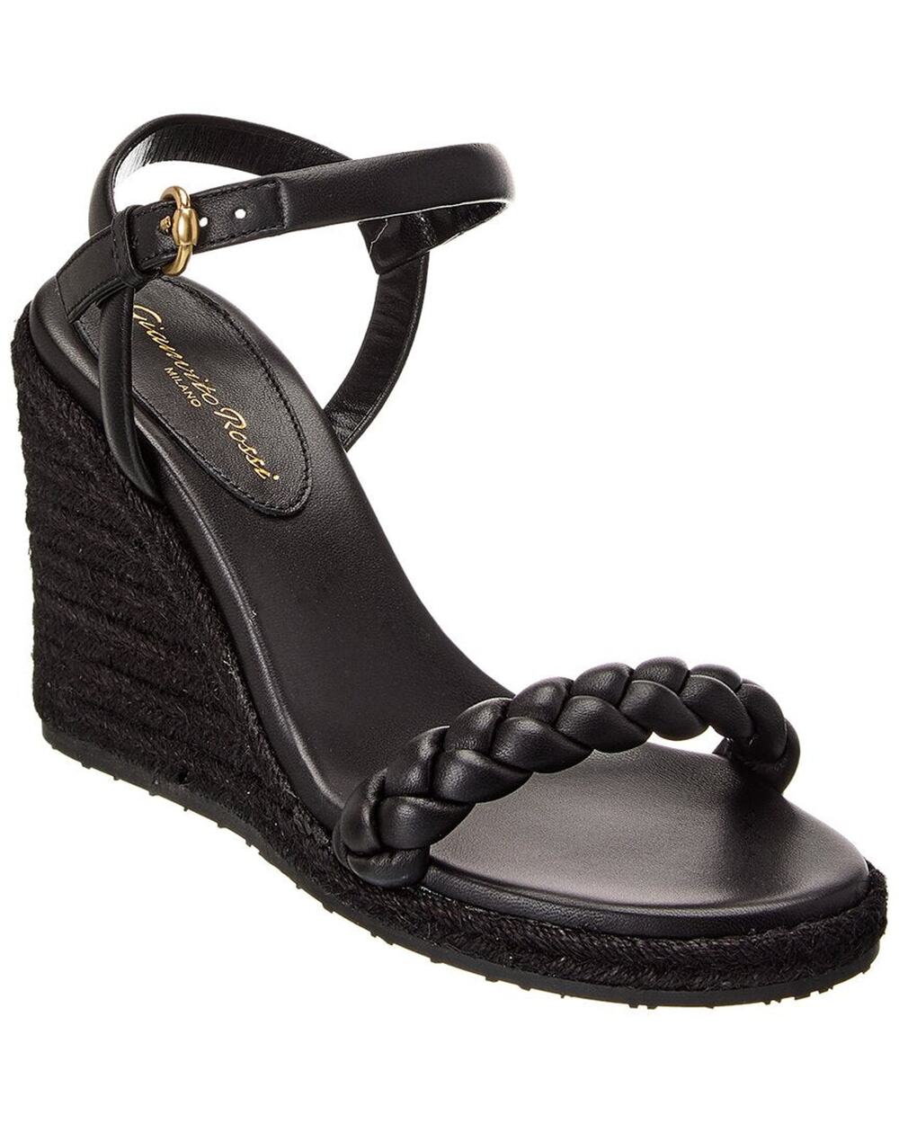Gianvito Rossi Braided Black Cruz Wedge Sandals Size EU 40/ US 10